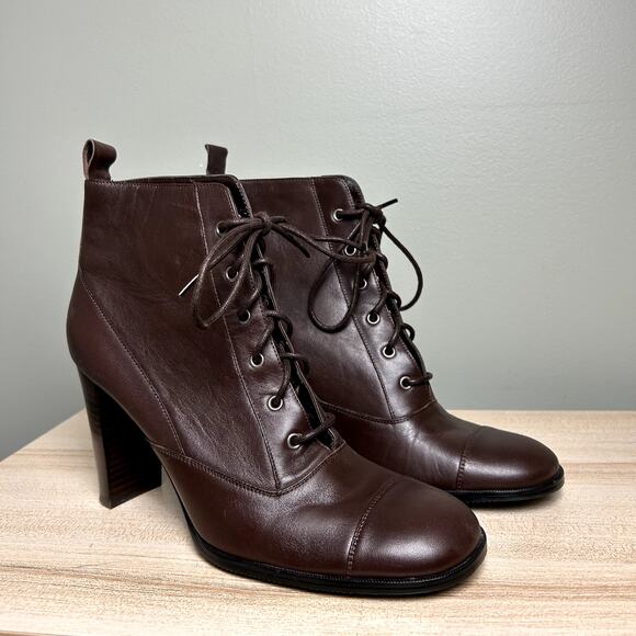 Apostrophe Shoes - Apostrophe Tootsie Heeled Ankle Booties Brown Leather Victorian Style Shoes 8.5